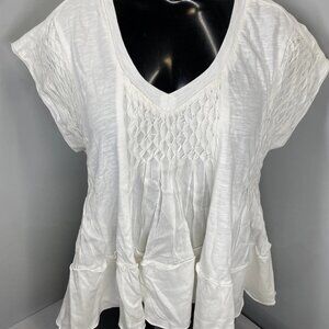 NEW ANTHROPOLOGIE Babydoll Swing Top – Size XS – Ivory Ruffle Smocked Shirt